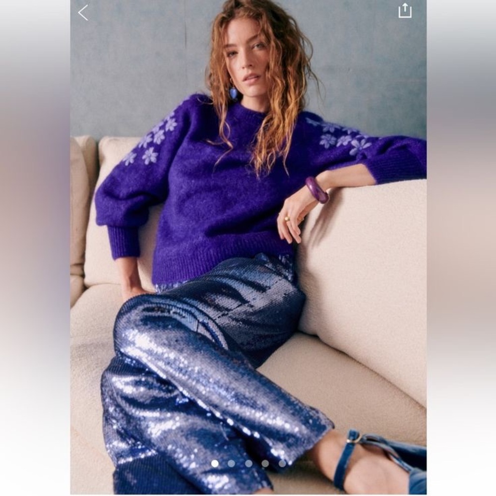 Sezane Purple Sweater with Floral Details